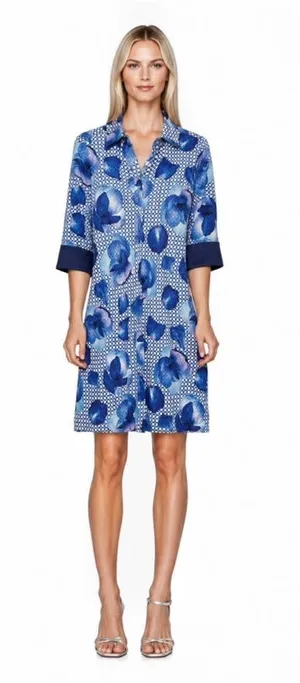 NWT Revolve x Perlavera Neil Button Down Shirt Dress in Watercolor Blue Floral thumbnail 1