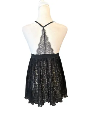 Victorias Secret Black Lace Floral Baby Doll Lingerie Slip Dress Womens Med NWOT thumbnail 2