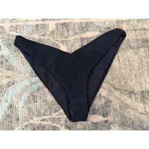 Beach Riot Phoebe High Cut Bikini Swim Bottom Black Ribbed Sz M NEW $98 thumbnail 3