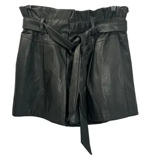 Easel Los Angeles Gray Black Faux Leather Paperbag Waist Shorts Tie Belt Large‎ thumbnail 1