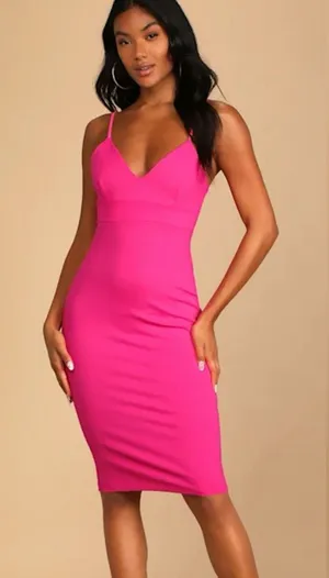 Lulu’S Don’T Tell ‘Em Hot Pink Bodycon Midi Dress thumbnail 1