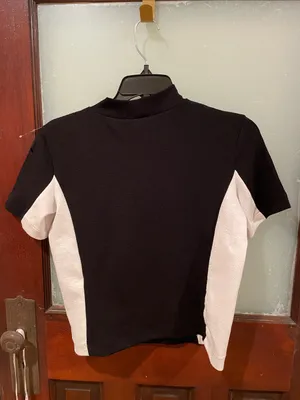 Zara Black and White Mock Neck Colorblock Top thumbnail 3