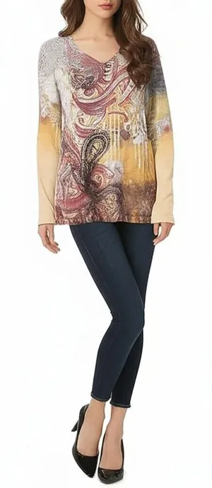 Appropriate Behavior Womens‎ V-Neck Blouse M Multi Abstract Rhinestone thumbnail 1