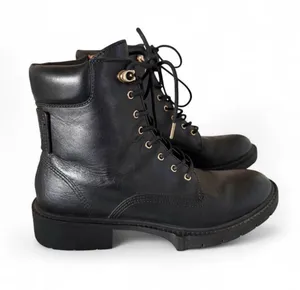 Coach Black Leather Lace-Up Ankle Boots with Gold Eyelets - Women thumbnail 1