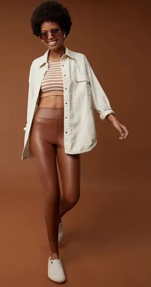 OFFLINE By Aerie Real Luxe Faux Leather Legging in Horizon Brown Size Medium thumbnail 1