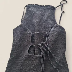 Free People Lyla Black Smocked Mini Dress Lace Up Open Back Y2K Size M thumbnail 6