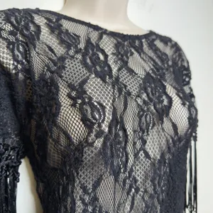 Anthropologie Sleeping on Stars Women Crochet Lace Top‎ Black Fringe Western thumbnail 7