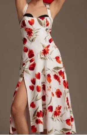 Reformation Bekki Linen White Floral Dress size 0 Sundress slit thumbnail 1