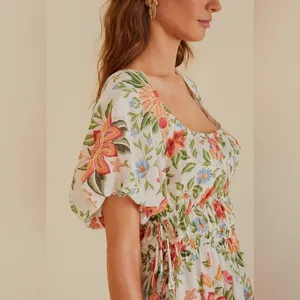 Farm Rio Off-White Bloom Garden Euroflax Premium Linen Mini Dress L thumbnail 5
