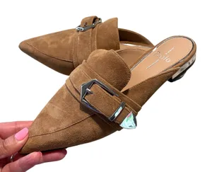 Linea Paolo Suede Mules Womens 6M Tan Pointed Toe Buckle Loafer‎ Slides Chic thumbnail 1
