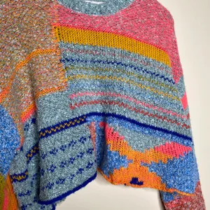 Sincerely Jules Multicolor Abstract Wool Blend Knit Oversized Cropped Sweater thumbnail 9
