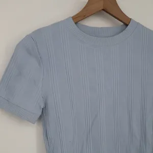 Zara Sweater Womens Small Light Blue Ribbed Knit Short Sleeve Crew Neck Pullover thumbnail 4
