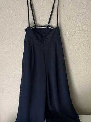 Smocked Bodice Wide-Leg Jumpsuit in Navy thumbnail 5