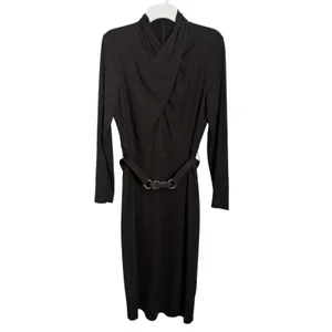 NWOT Lauren Ralph Lauren Brown Belted Mockneck Jersey Dress 14 Stretch thumbnail 2