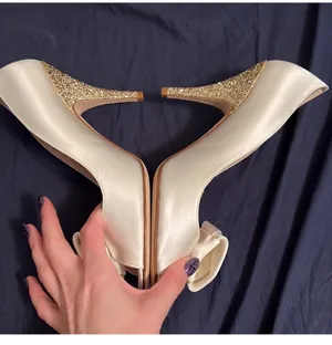 Clarice Ivory Satin And Glitter Heel Brand New thumbnail 6
