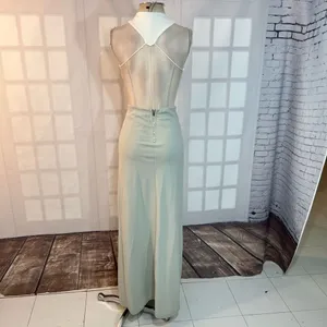 Blithe NWT White Green Open Back Sleeveless Cutout Halter Maxi Dress Small thumbnail 6