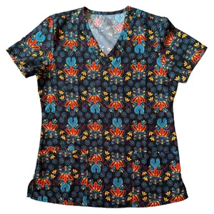 GT Performnce Black Printed V Neck Scrubs Top, S thumbnail 4