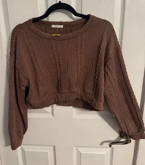 Timing Cropped Cable-Knit Sweater - Brown thumbnail 1