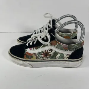 Vans Old Skool Floral Tropical Black Suede Canvas Sneakers Women's 5 / Men's 3.5 thumbnail 2