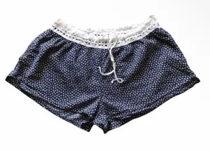 Aerie Navy Floral Lounge Shorts Crochet Waist Drawstring Women’s Large thumbnail 1
