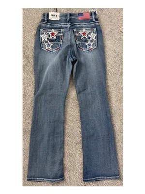 Sky nwt size 11 / 30 Bootcut Jeans with Red, White & Blue Star Pockets thumbnail 2