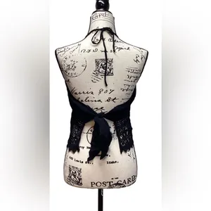 American Eagle Boho tie Back halter top Black. Size Medium thumbnail 4