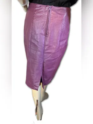 Vintage 1990'S Plum Purple Leather Midi Skirt (14) thumbnail 5