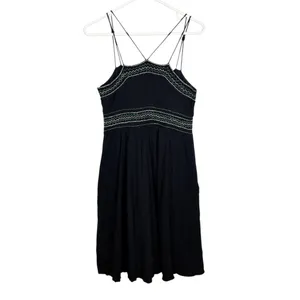 Anthropologie Maeve Dress Size 4 Black Embroidered Strappy Fit Flare Boho Gauze thumbnail 2