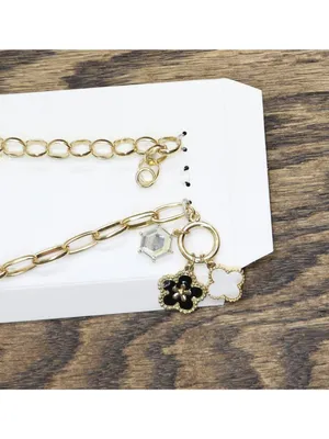 NWT Catherine Malandrino 2 Faceted Charm Chain Link Bracelets Gold Multi 7.5" thumbnail 4