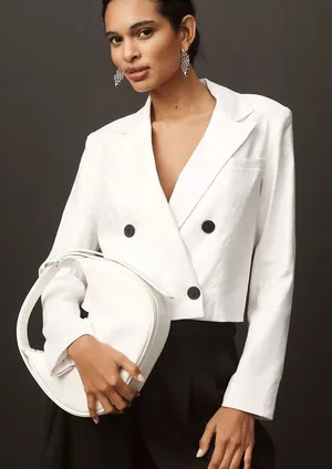 Anthropologie Maeve Linen Cropped Blazer Womens Size S thumbnail 1