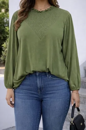 NWOT Lularoe Blouse Green Balloon Sleeves Large‎ Ruffle Neckline Flowy Casual thumbnail 1