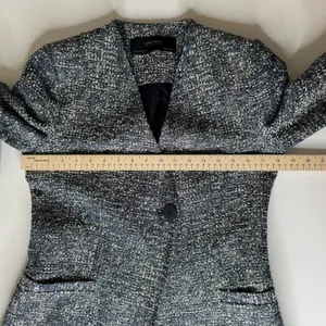 Zara Basic Collection Textured Knit Tweed Blazer Jacket‎ Medium Blue Office Chic thumbnail 9