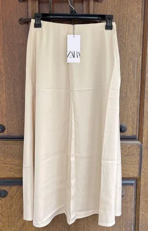 ZARA A Line Beige Midi Satin Skirt S thumbnail 2