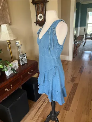 SheIn Denim Mini Tiered Ruffle Hem Dress thumbnail 8