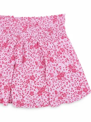 Karlie Pink Floral Leopard-Print Smocked-Waist Skort Medium EUC thumbnail 3
