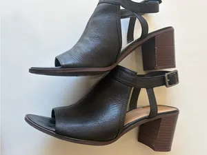 Franco Sarto Black Leather Slingback Open Toe Block Heel Buckle Strap 9.5 thumbnail 2