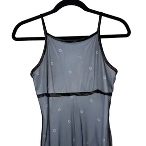 Vtg 90s Mesh Overlay Column Maxi Empire Waist Dress 7/8 Fairy Grunge Whimsigoth thumbnail 4
