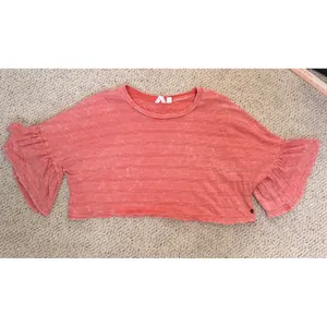 Roxy Coral Cropped Ruffle Sleeve Knit Top‎ Medium Boho Beach thumbnail 2