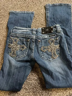 Miss Me Dark Blue Boot Cut Jeans with Embroidered Cross Pockets thumbnail 1
