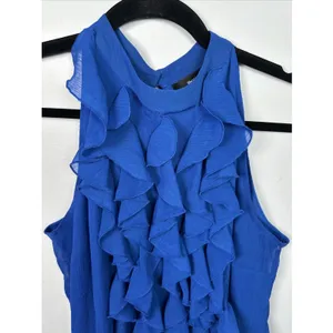 Vintage Mossimo Medium Top Blue Ruffles Y2K‎ Womens Sleeveless Tank Halter Neck thumbnail 10
