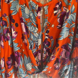 Free People Keepin On Floral Top Blouse Lg Tie Sleeve Boho Cottagecore Bodycon thumbnail 4
