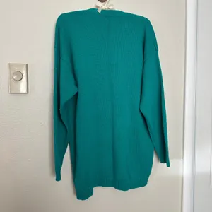 Vintage 90s Nordstrom 100% Cotton Knit Teal Button Up Vneck Cardigan Drop Sleeve thumbnail 9
