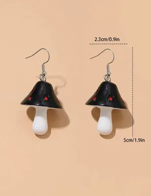 Black and red mushroom dangle earrings, fairycore, cottagecore thumbnail 3
