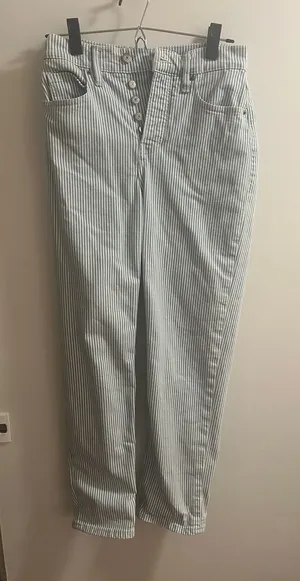 Old Navy High-Rise Vertical Stripe Women’s Jeans - Light Blue/White size 0 thumbnail 1
