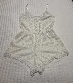 Frederick’s Of Hollywood White Floral Lace Romper Lingerie Sz L Large thumbnail 1