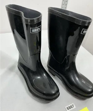 Womans Excellent Condition Knee High Pull On Rain Boots Black Size 9 Round Toe thumbnail 1