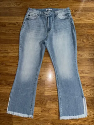 Kancan Bootcut Jeans Women’s Plus Size 22 Light Wash Distressed Raw Hem Slits thumbnail 1
