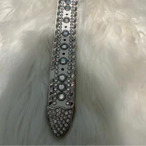 White Chunky Bedazzled Western Style Belt Small thumbnail 12