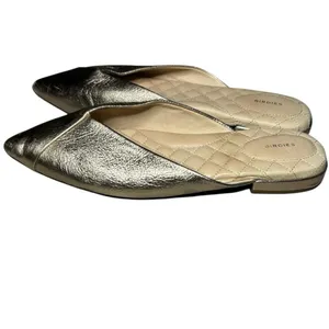 Birdies The Swan Gold Leather Mules Women's 8 Pointed Toe Slip On Flats thumbnail 9