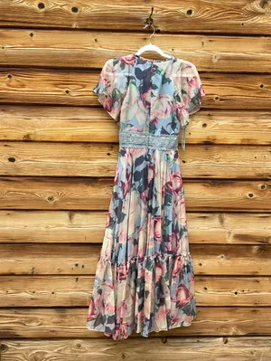 Mac Duggal Size 2 Blue Floral Flutter Lace Trim Midi Dress Gown thumbnail 10